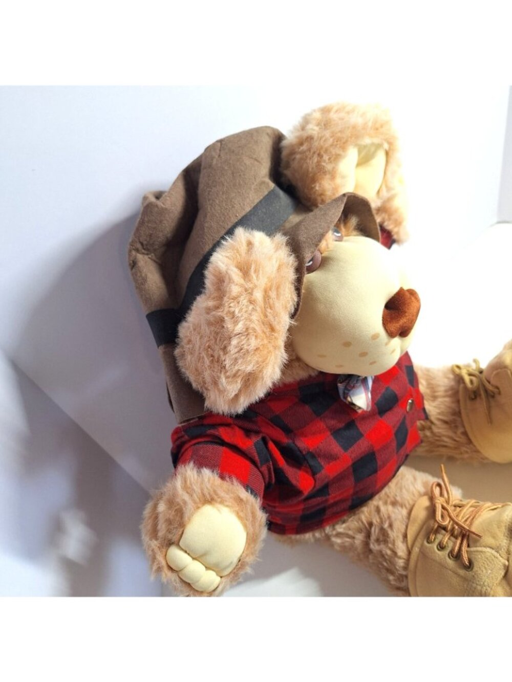 Vintage Furskins Farrell Plush Bear 80s Red Black Plaid Shirt Bowtie Hat Boots - Picture 2 of 8